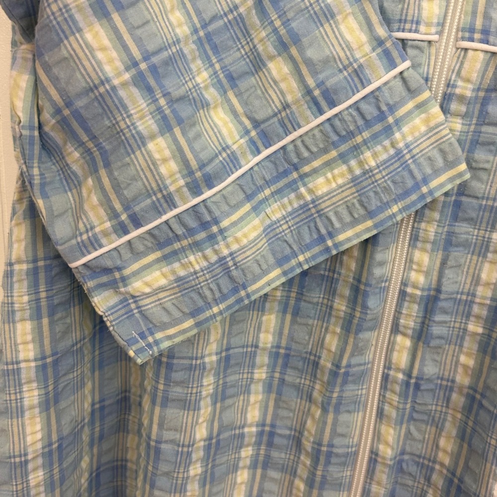Collette by Miss Elaine Blue Plaid Floral Embroidered‎ Zip Front House Dress M - Picture 11 of 11